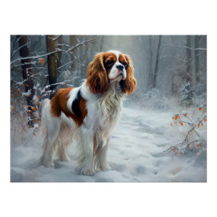 Póster Cavalier King Deixe Cair a Neve Natal Escovado