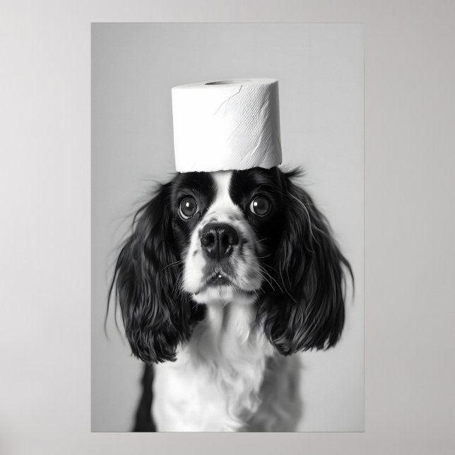 Poster Cavalier Spaniel Bathroom Print, Funny Dog Toilet (Frente)