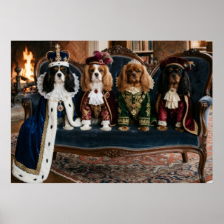 Poster Cavalier Spaniel Real em Sofá de Veludo