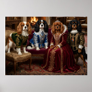 Poster Cavalier Spaniels Tudor Court junto à Lareira