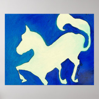 Póster Cavalo abstrato em Azul e Branco