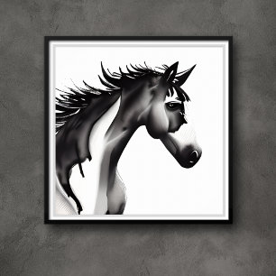 Poster Cavalo Abstrato   Preto e Branco