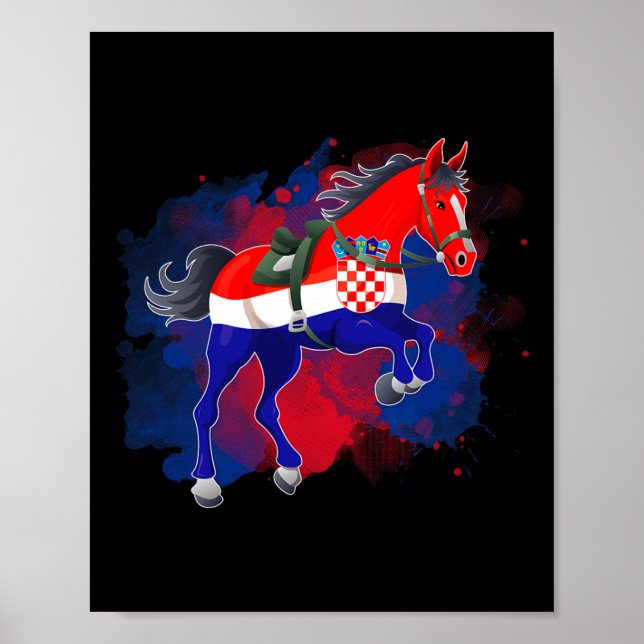 Poster Cavalo Andando Bandeira da Croácia (Frente)