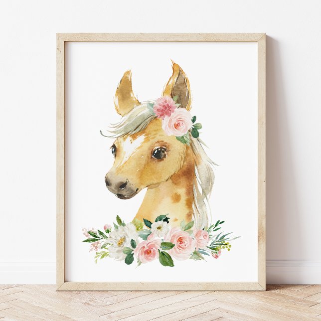 Poster Cavalo, Animais De Fazenda, Flores Rosa, Enfermeir (Criador carregado)
