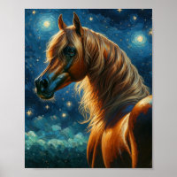 Cavalo Árabe na Noite Estelar de Van Gogh