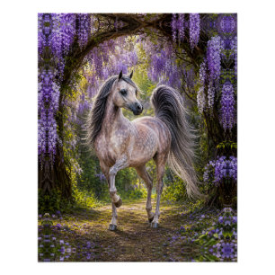 Póster Cavalo Árabe Roxo Wisteria Cartaz Brilhante