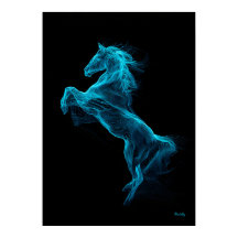 Cavalo Azul Neon Arte de Filamento Futurista para