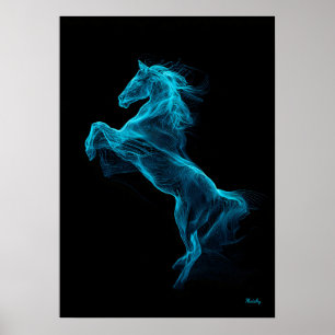 Poster Cavalo Azul Neon Arte de Filamento Futurista para
