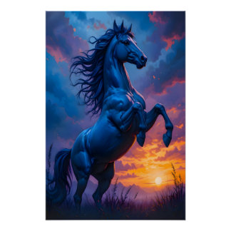 Póster Cavalo Azul Pôster Brilhante de Arte Fantasia do P