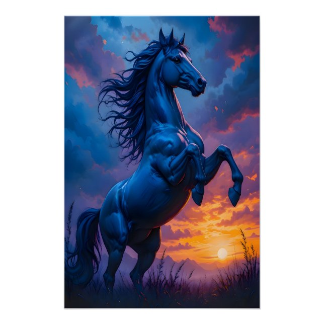 Póster Cavalo Azul Pôster Brilhante de Arte Fantasia do P (Frente)