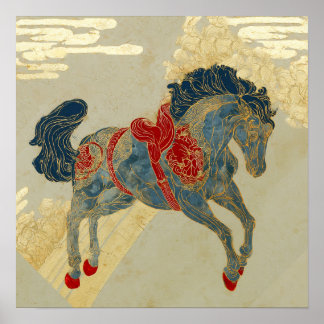 Poster Cavalo Azul Real Ornamentado