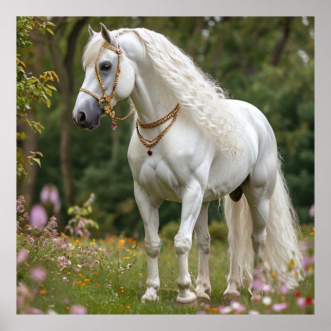 Poster Cavalo Branco com Crina Fluindo (Frente)