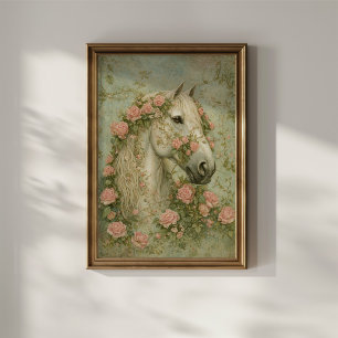 Poster Cavalo Branco com Rosas