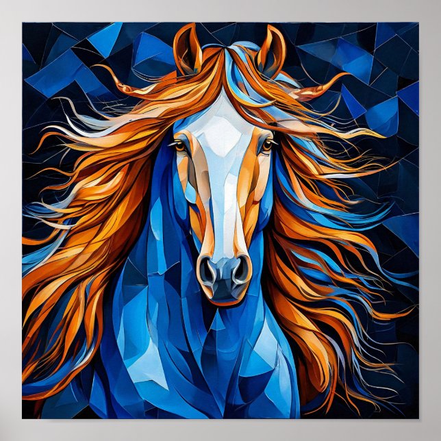 Poster Cavalo Branco 🐎✨ Crina Dourada Mosaico Elegante F (Frente)