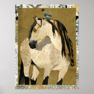 Póster CAVALO BRANCO E Arte PÁSSARA