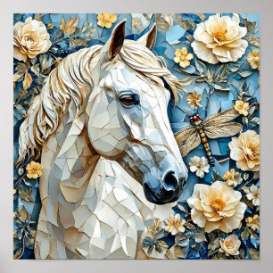 Poster Cavalo branco e flores