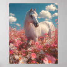Cavalo Branco em um Campo de Flores