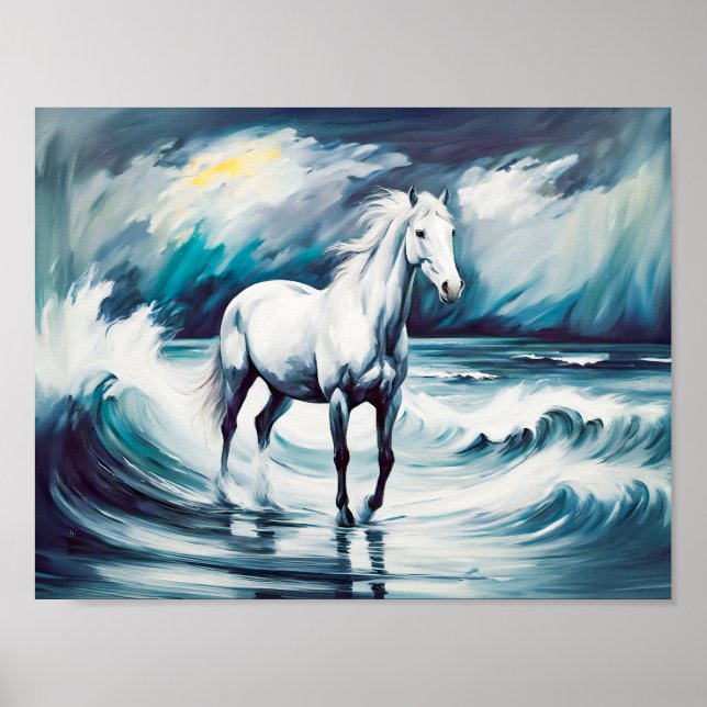 Poster Cavalo Branco num Mar Tempestade (Frente)