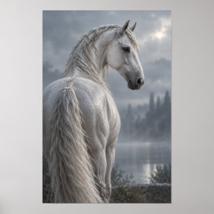 Poster Cavalo Branco Prateado por Misty Lake Equestrian W