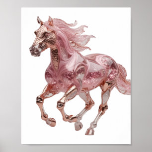 Poster Cavalo Brilhante Rosa Dourado Prata Fresco