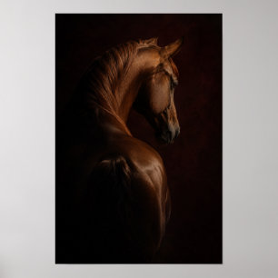 Poster Cavalo Castanho em Luz Dramática Retrato Equestre