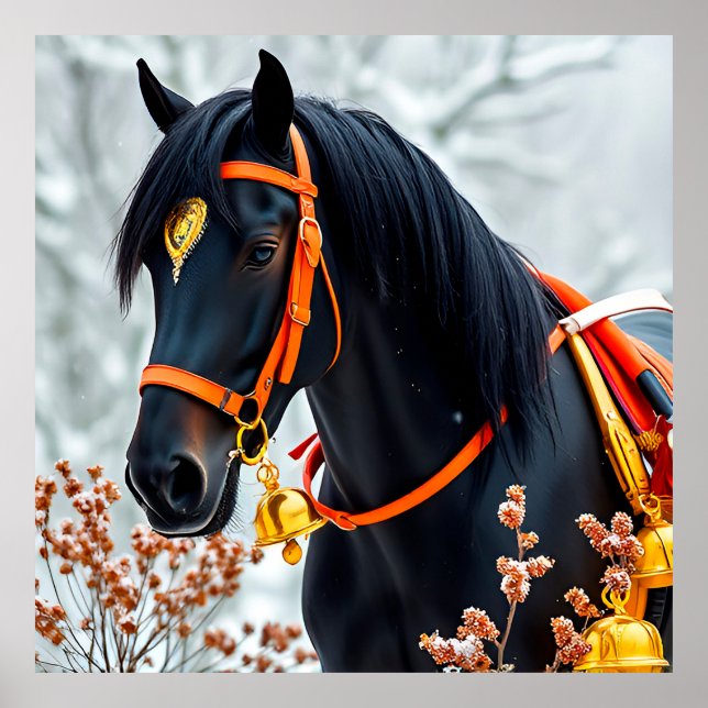 Poster Cavalo castanho preto elegante (Frente)