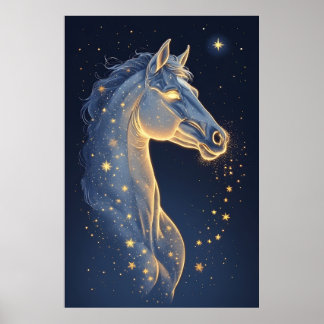 Poster Cavalo Celestial do Céu Noturno Estrelado Fantasia