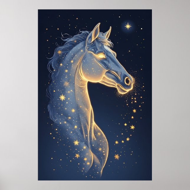 Poster Cavalo Celestial do Céu Noturno Estrelado Fantasia (Frente)