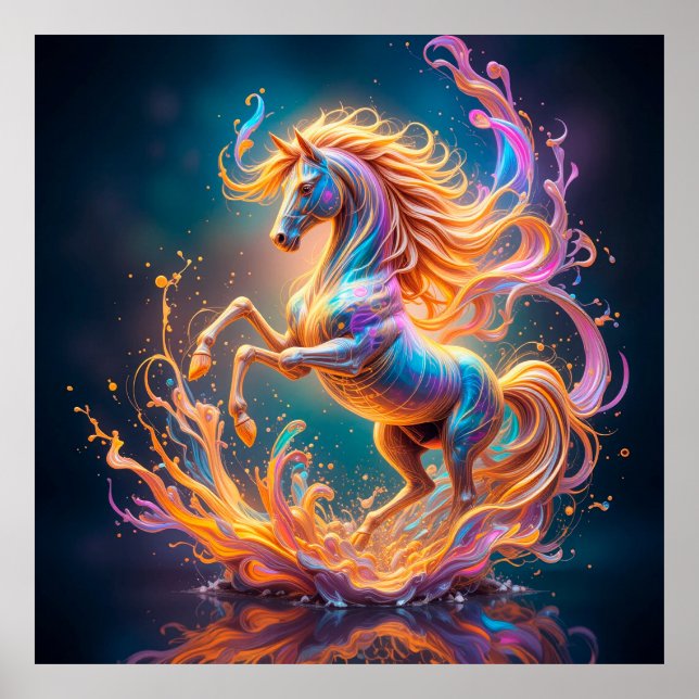 Poster Cavalo Celestial Vibrante Em Compressas Coloridas (Frente)
