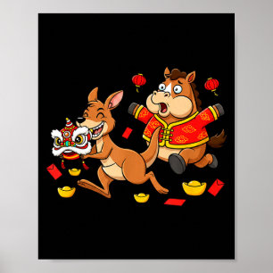 Poster Cavalo Chinês Canguru Divertido Meninos Homens Mul