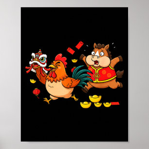 Poster Cavalo Chinês Frango Engraçado Crianças Homens Mul