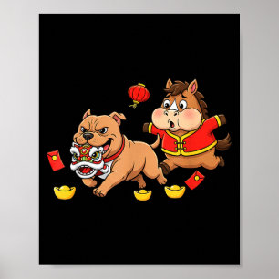 Poster Cavalo Chinês Pitbull Engraçado Crianças Homens Mu