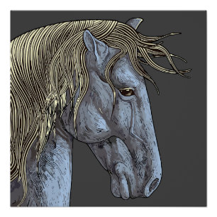 Póster Cavalo Cinza Majestoso com Crina Fluindo