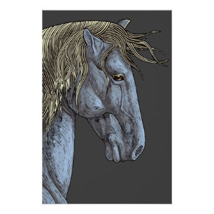 Póster Cavalo Cinza Majestoso com Crina Fluindo