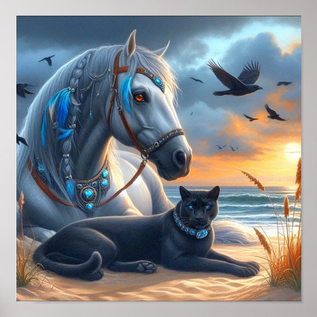 Poster Cavalo Cinza Pantera Preta (Frente)