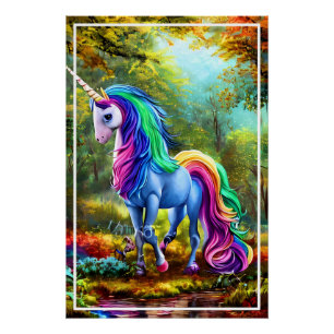 Póster Cavalo Colorido Unicórnio na Floresta-46567