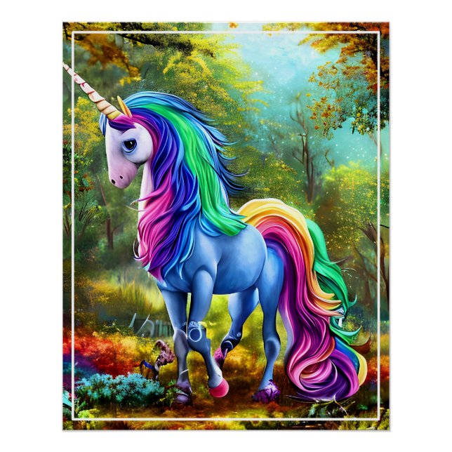 Póster Cavalo Colorido Unicórnio na Floresta-46567 (Frente)