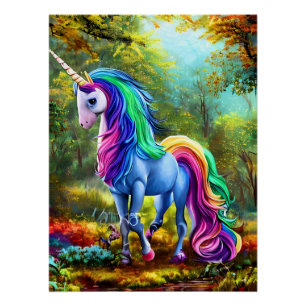 Póster Cavalo Colorido Unicórnio na Floresta-46567