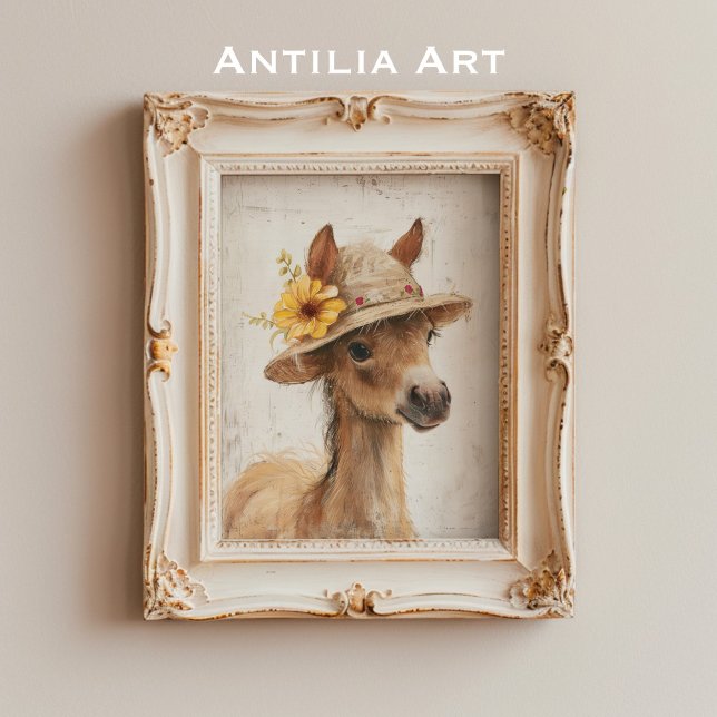 Poster Cavalo com Fazenda Rústica de Chapéu Floral Pony A (Criador carregado)