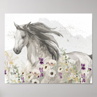 Poster Cavalo correndo em campo de flores