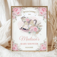Cavalo de Balanço Bebê Floral Rosa Grama Pampas Bo
