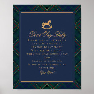 Poster Cavalo de Balanço em Xadrez Azul Tartan Não Diga B