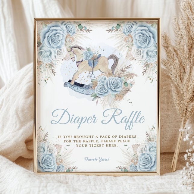 Poster Cavalo de Balanço Floral Azul Grama das Pampas Fra (Criador carregado)