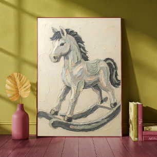 Poster Cavalo de Balanço Vintage Pintura a Óleo Impasto Q