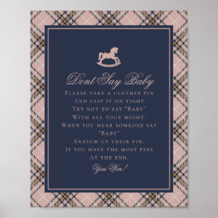 Poster Cavalo de Balanço Xadrez Tartan Rosa Não Diga Bebê
