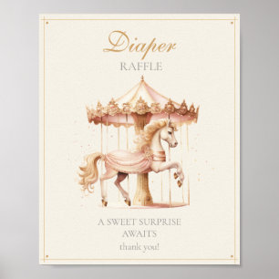 Poster Cavalo de Carrossel Rosa Antigo Sorteio de Fraldas