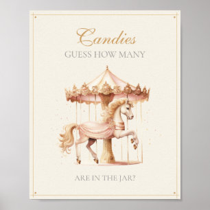 Poster Cavalo de Carrossel Rosa Vintage Adivinhe Quantos 