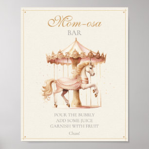 Poster Cavalo de Carrossel Rosa Vintage Bar Mom-osa 