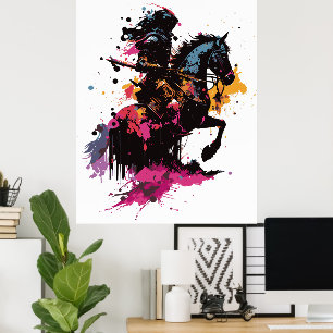Poster Cavalo de cavalaria de guerra na aquarela