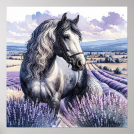 Poster Cavalo de Cinza bonito em Lavanda
